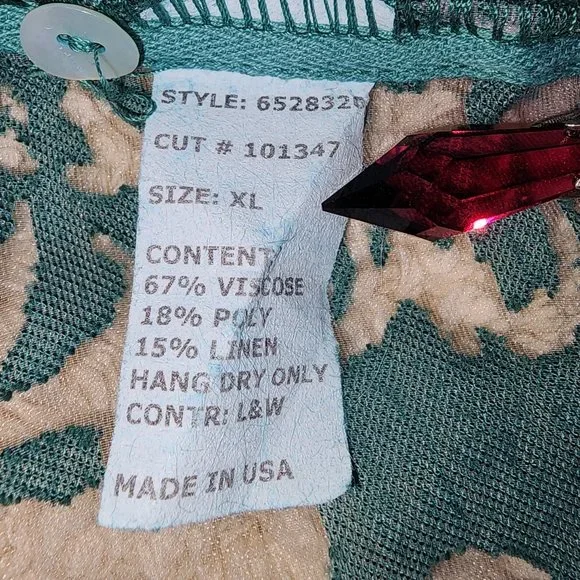 Cut Loose Round Neck Teal Sheer Button Front Jacket sz XL - Picture 9 of 12